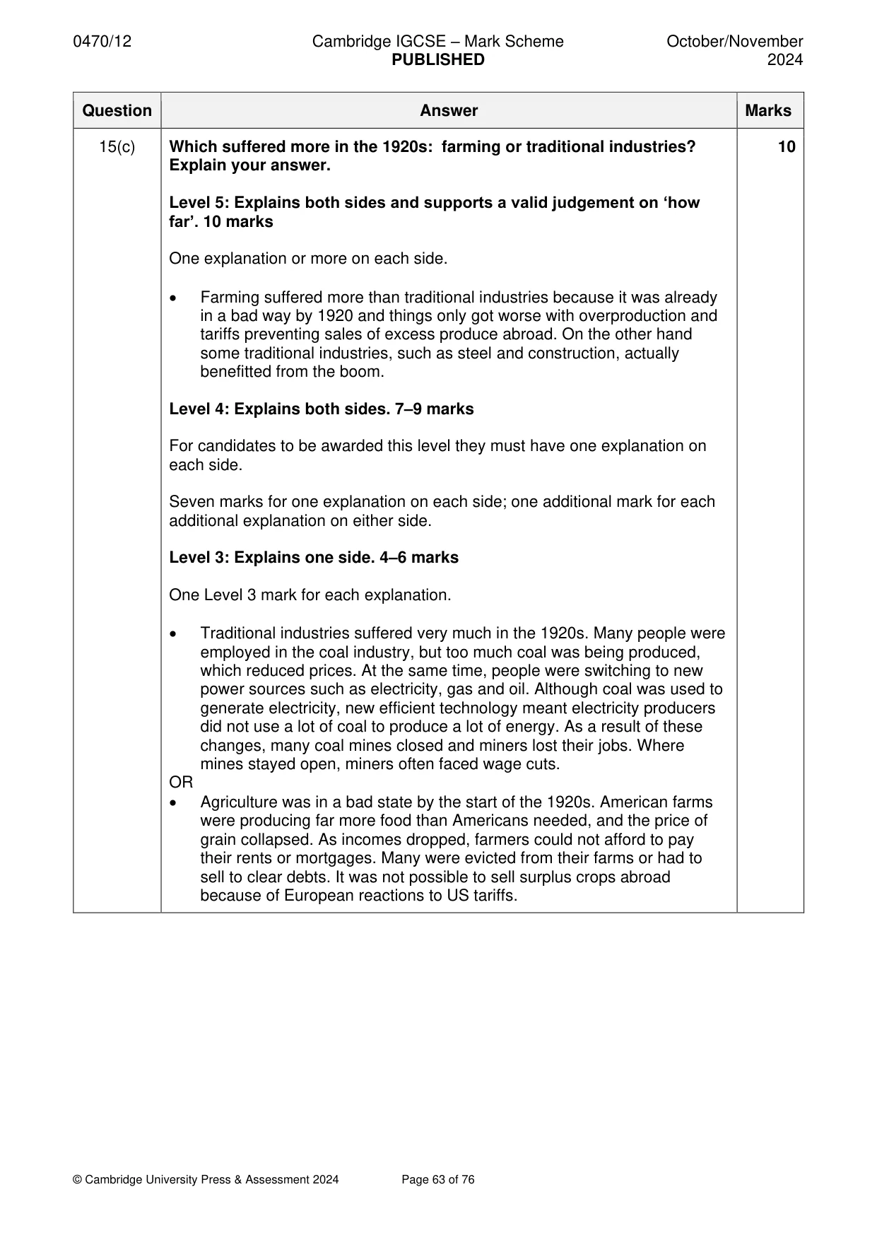 Mark scheme, page 63 of 76