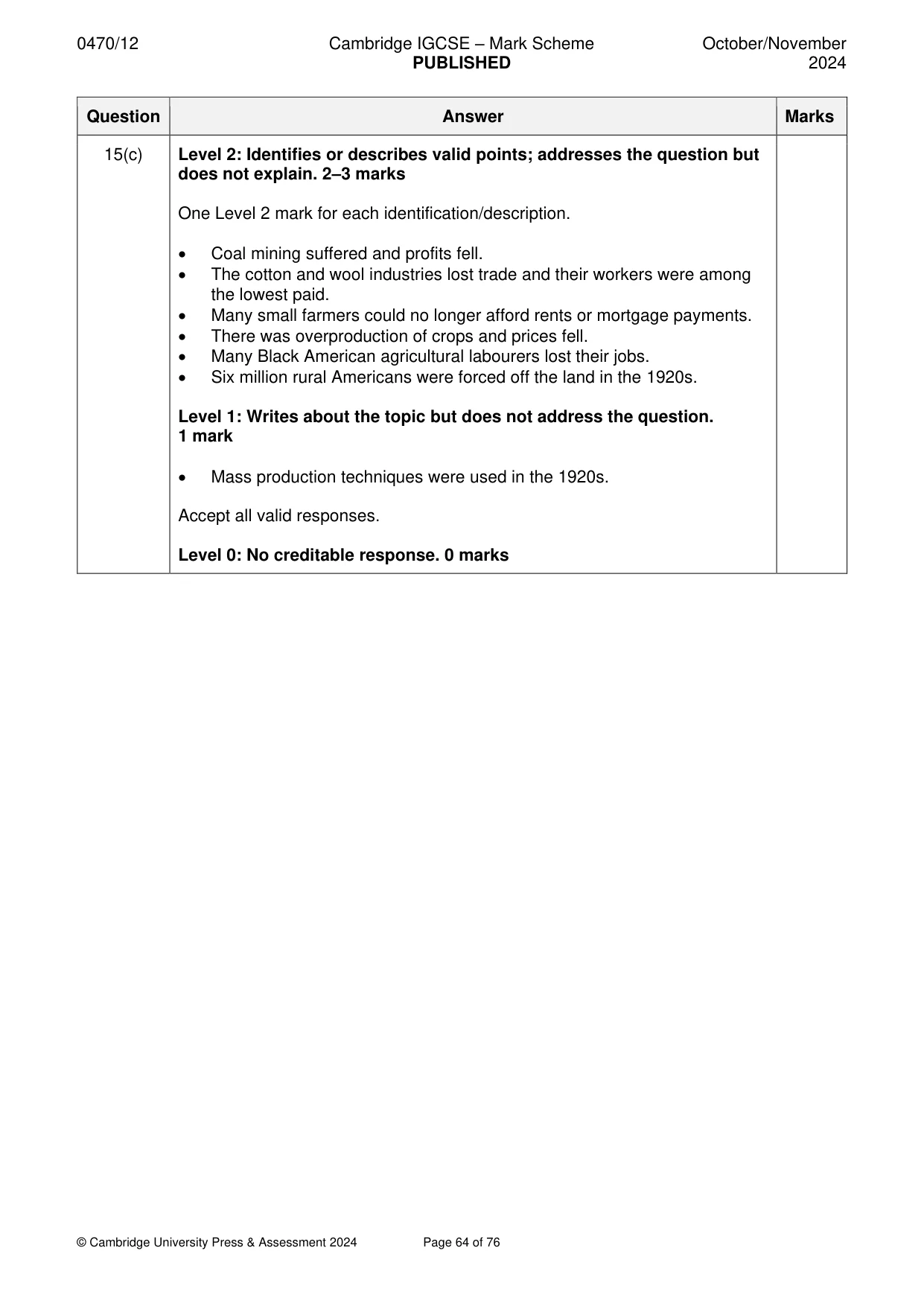 Mark scheme, page 64 of 76