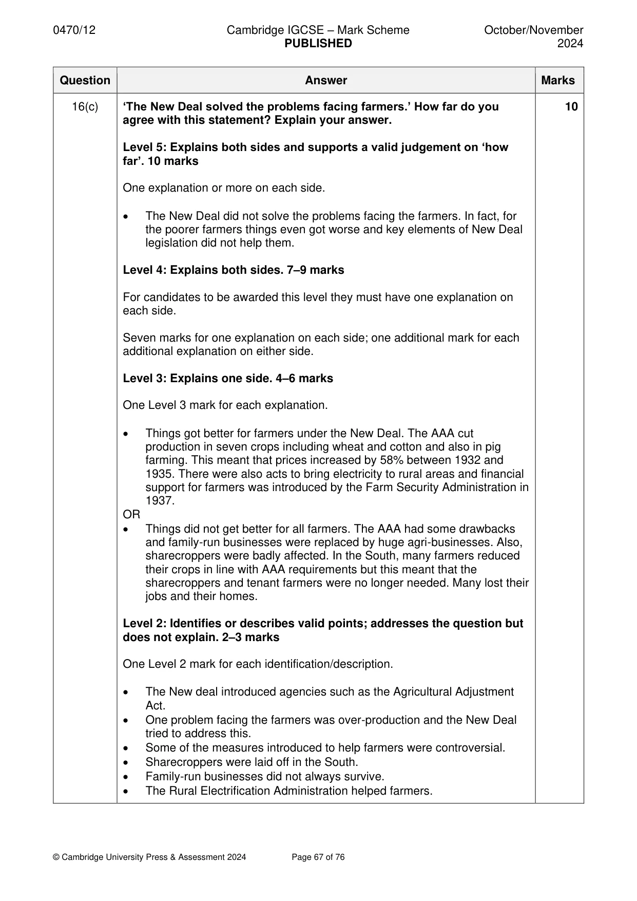 Mark scheme, page 67 of 76