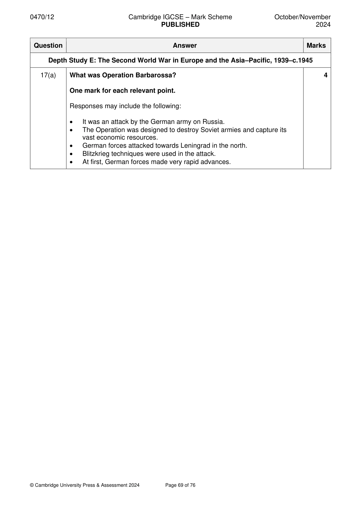 Mark scheme, page 69 of 76