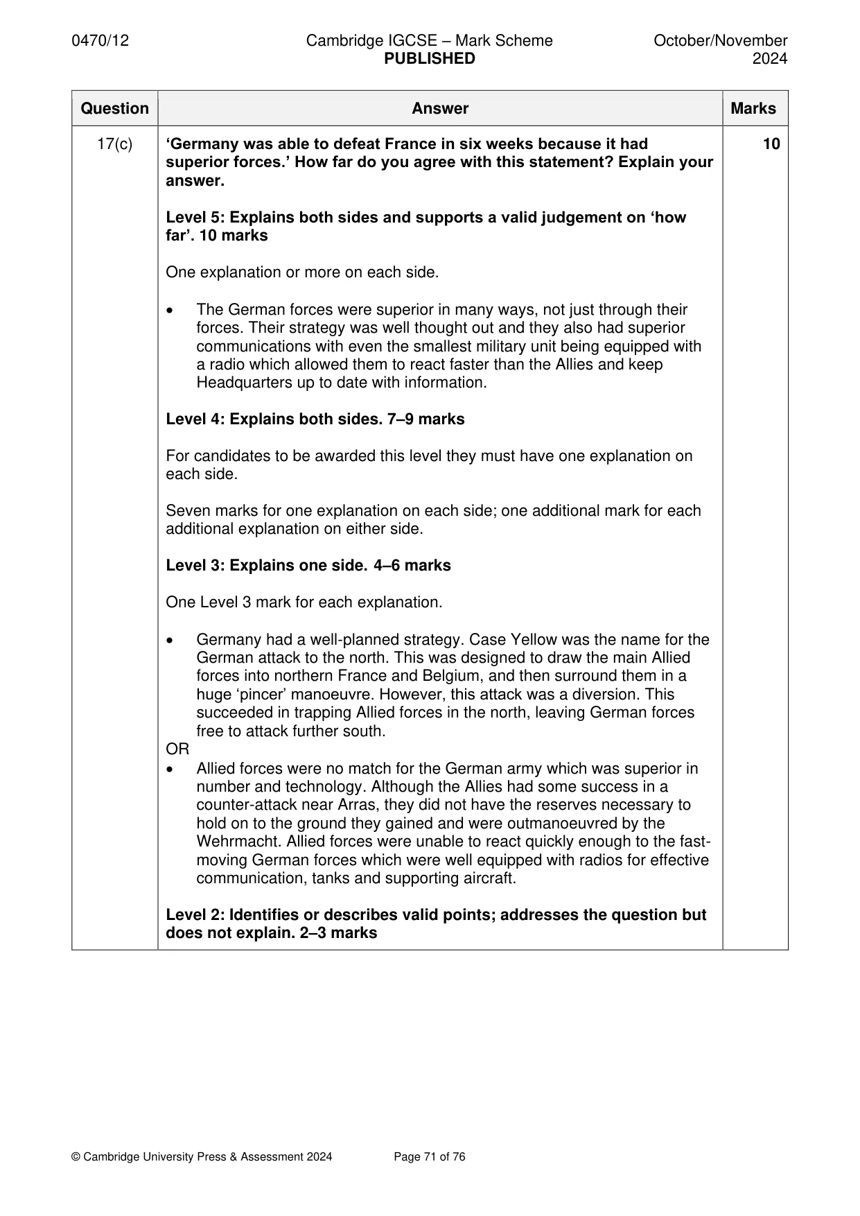 Mark scheme, page 71 of 76