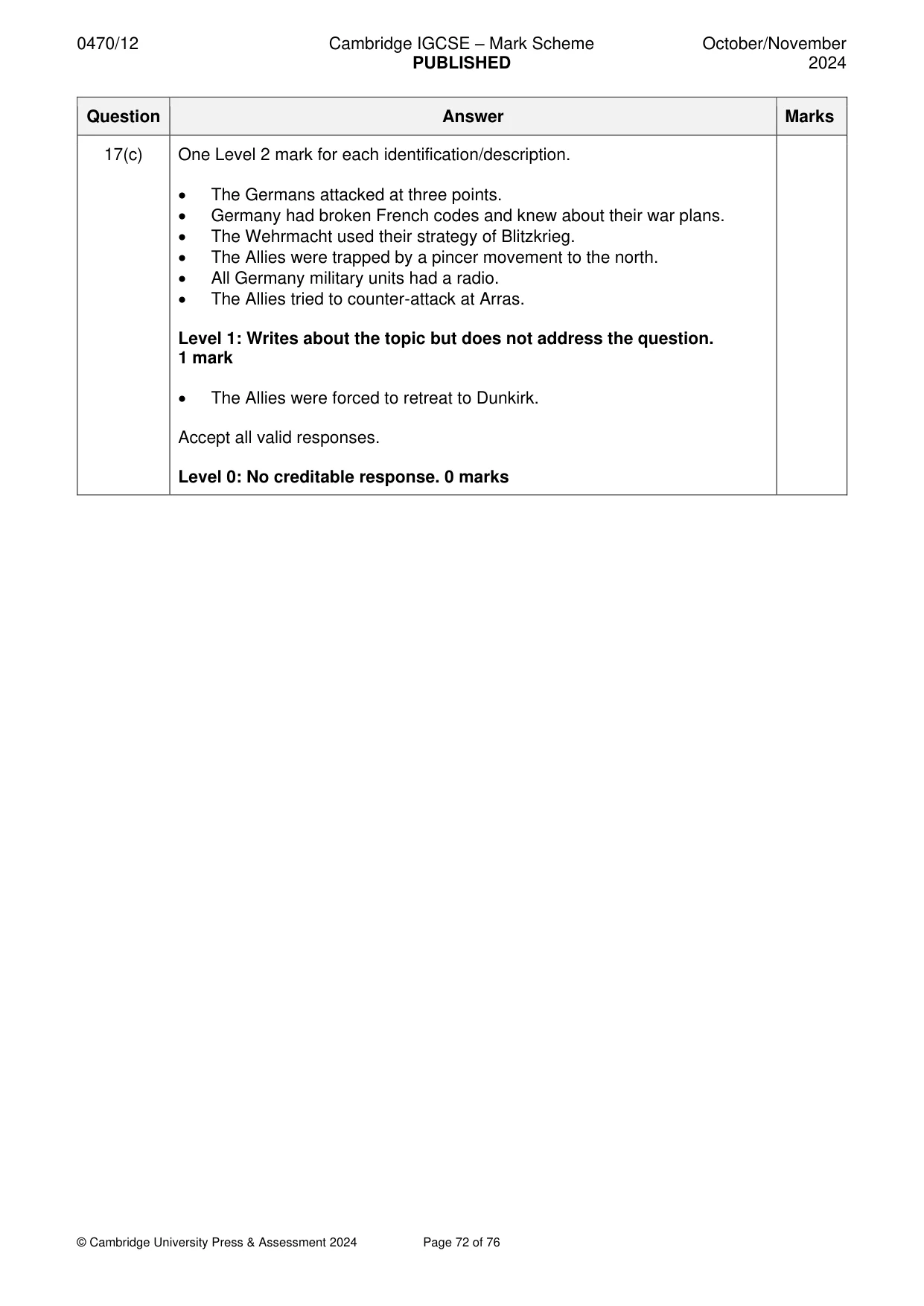 Mark scheme, page 72 of 76