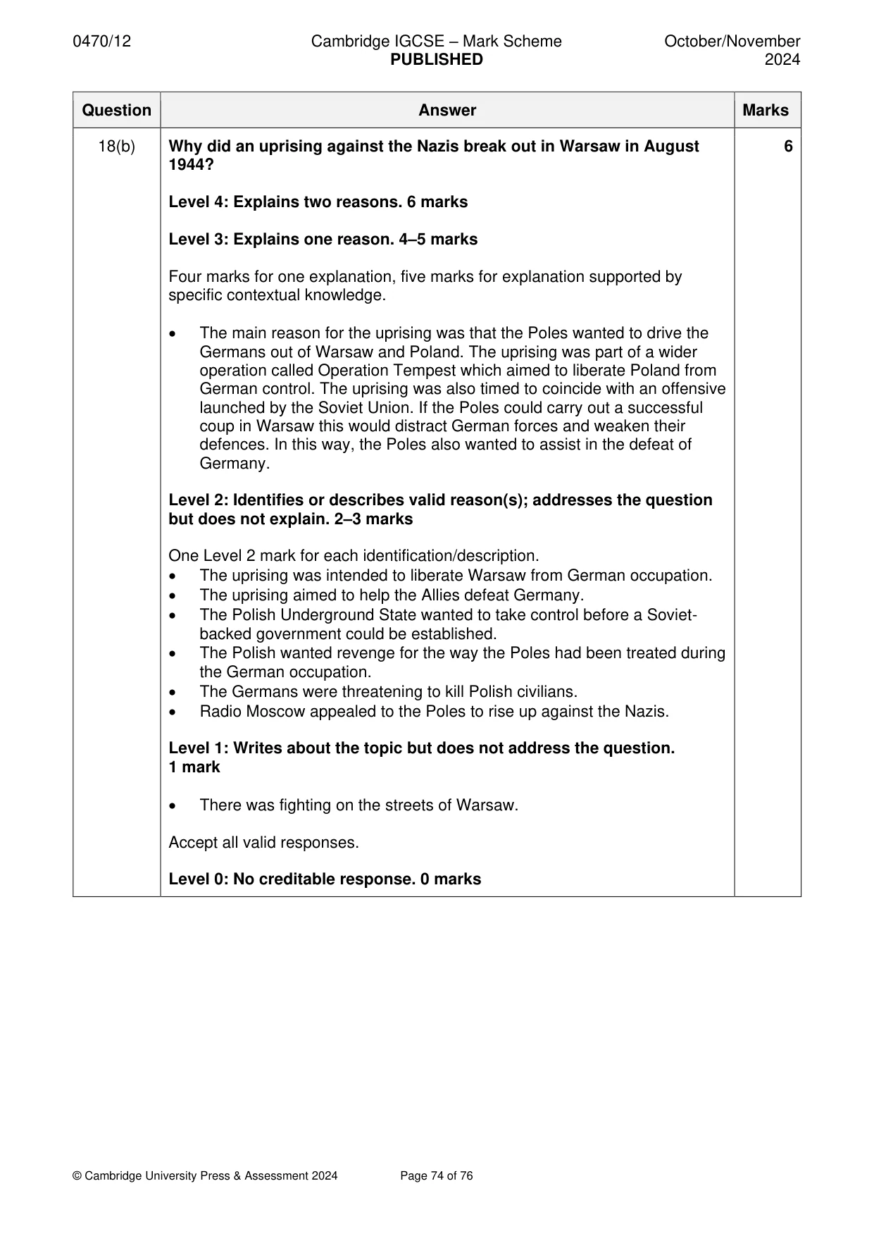 Mark scheme, page 74 of 76