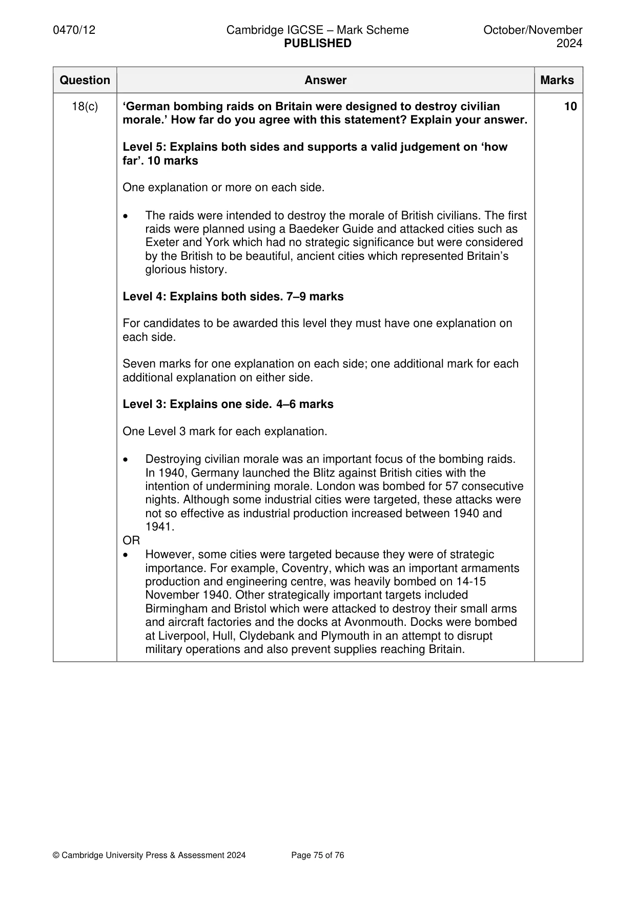 Mark scheme, page 75 of 76