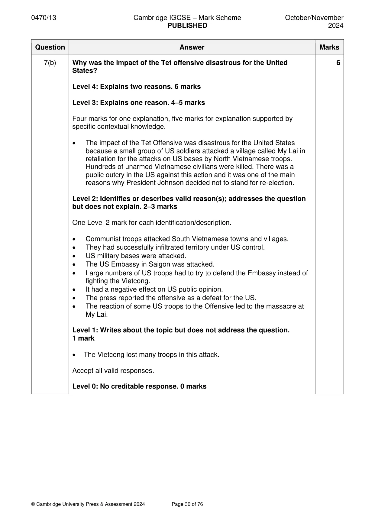 Mark scheme, page 30 of 76