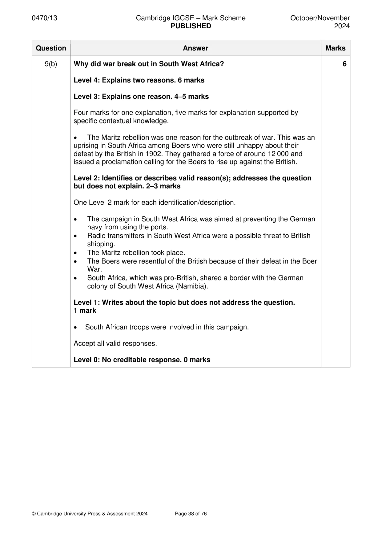 Mark scheme, page 38 of 76