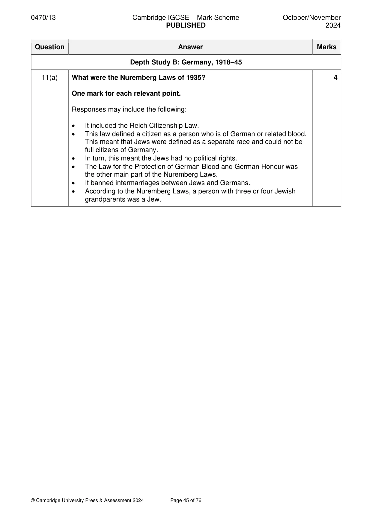Mark scheme, page 45 of 76