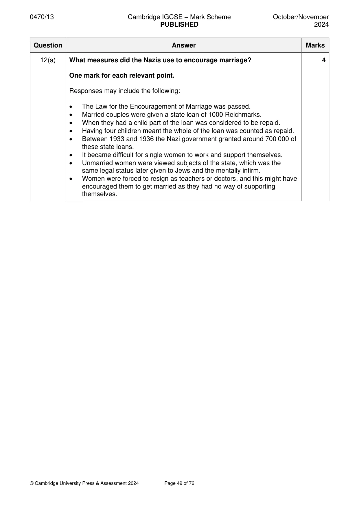 Mark scheme, page 49 of 76