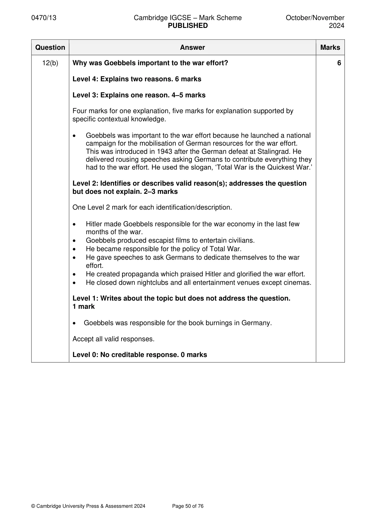 Mark scheme, page 50 of 76