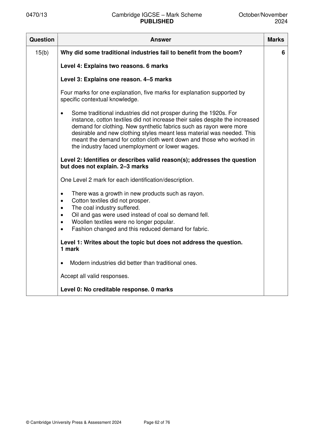 Mark scheme, page 62 of 76