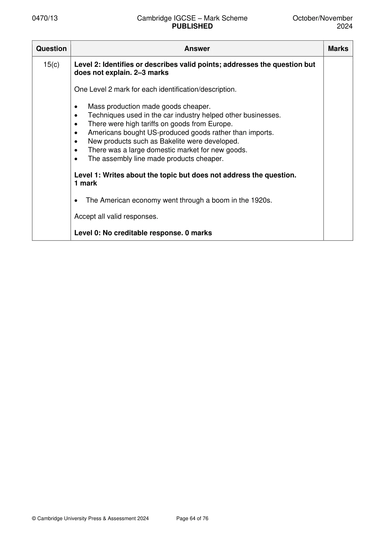 Mark scheme, page 64 of 76