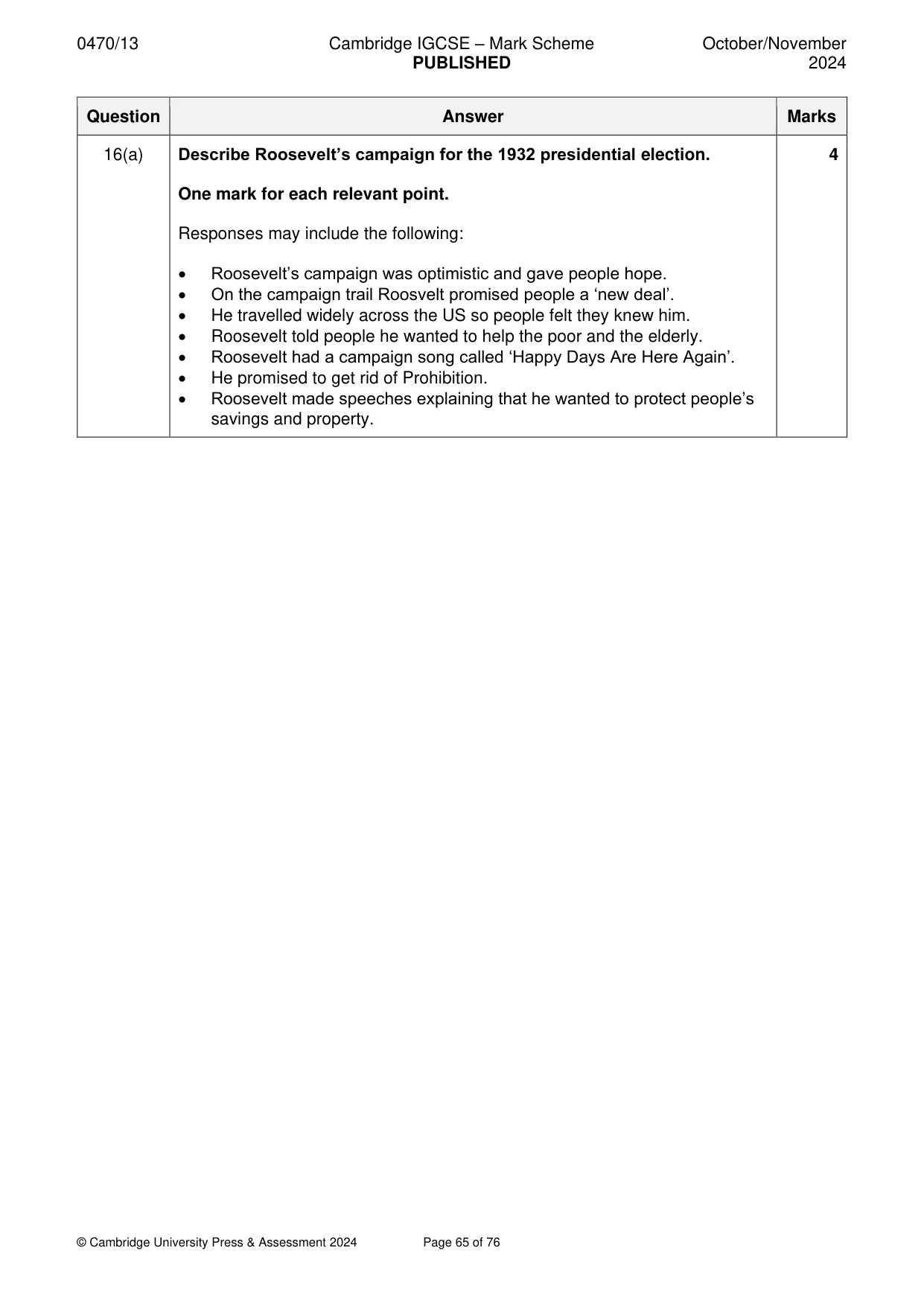 Mark scheme, page 65 of 76