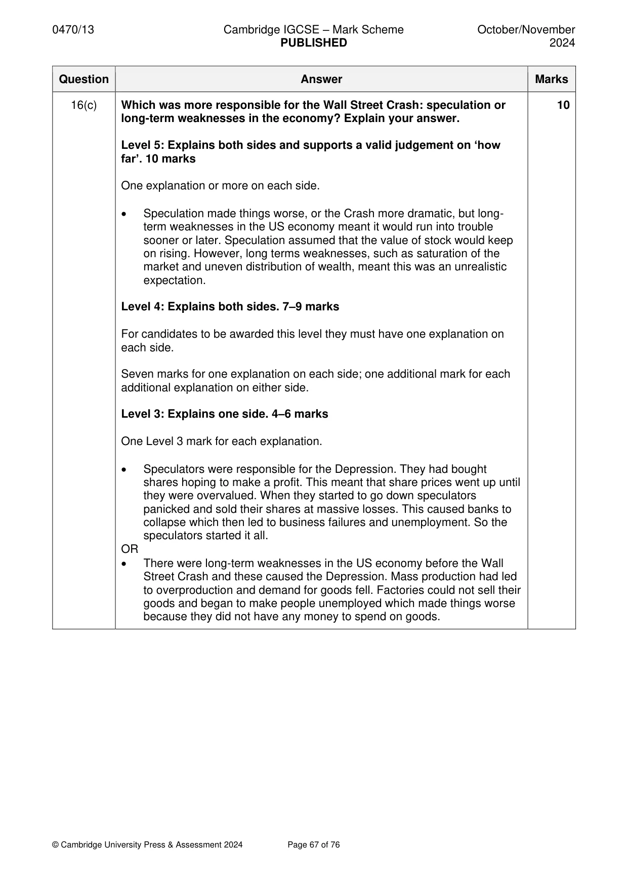 Mark scheme, page 67 of 76