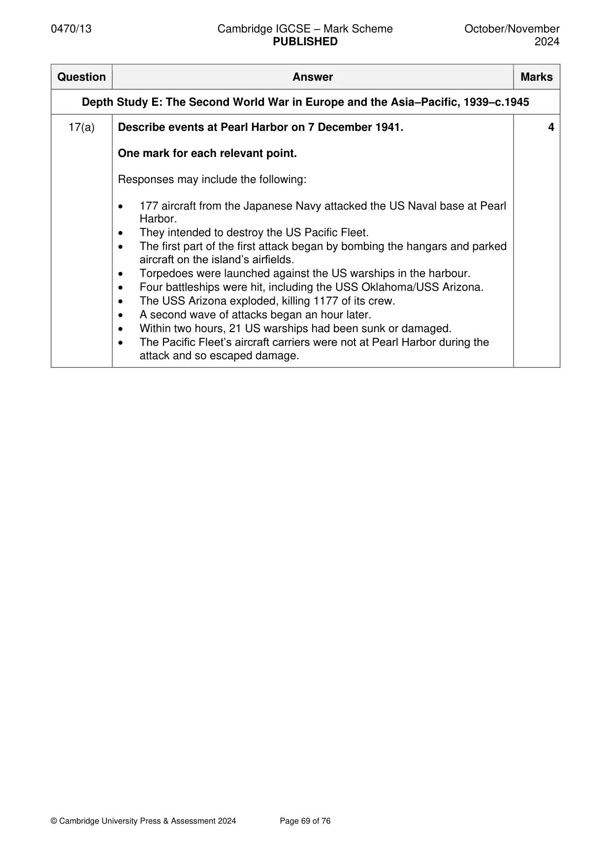 Mark scheme, page 69 of 76