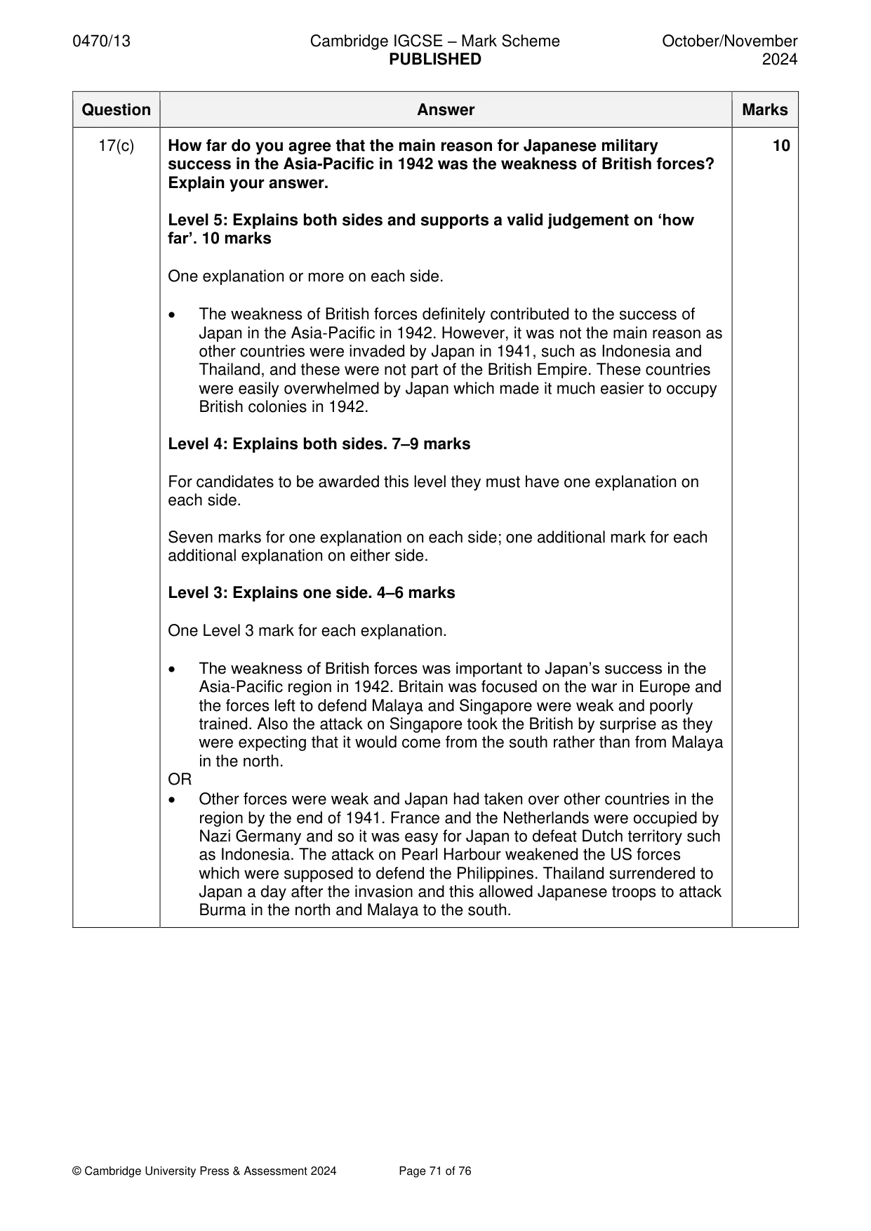 Mark scheme, page 71 of 76