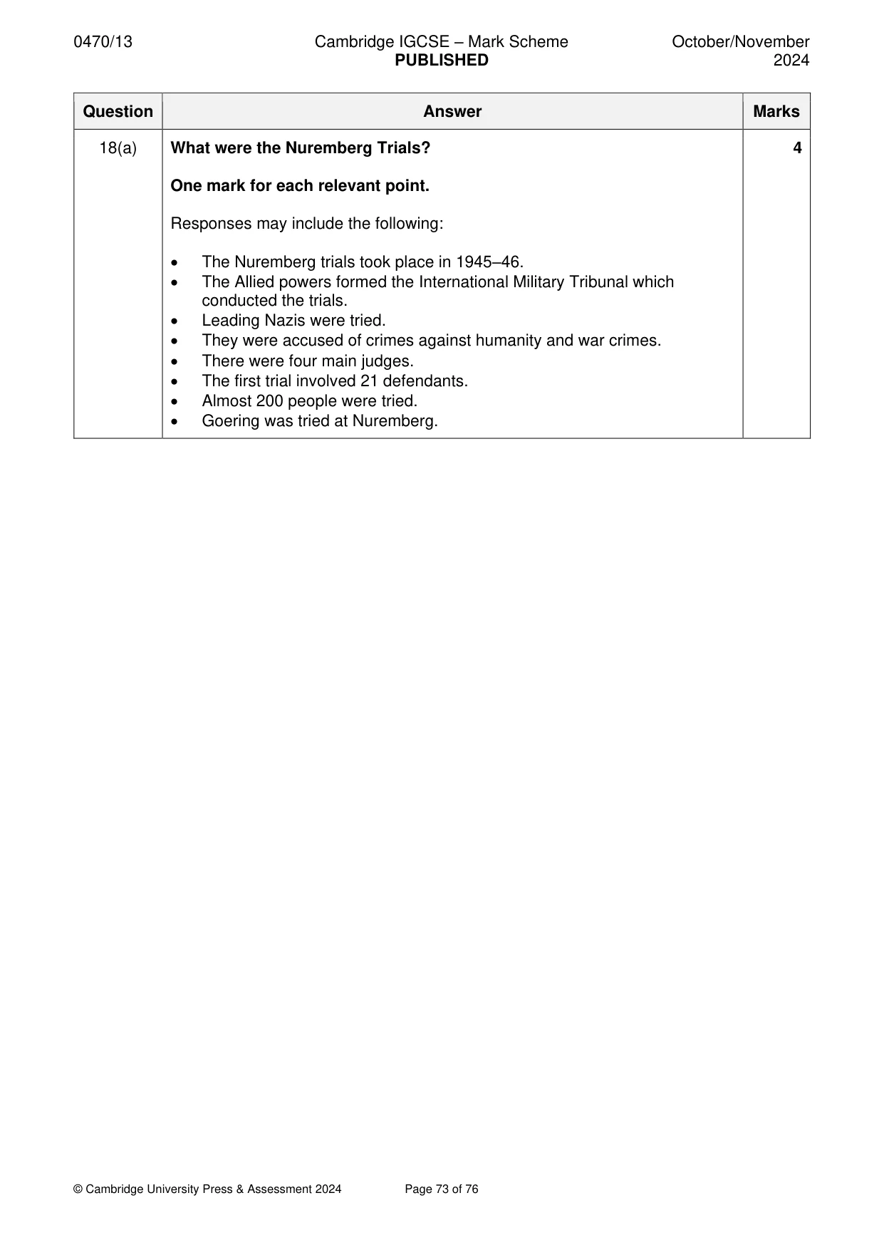 Mark scheme, page 73 of 76