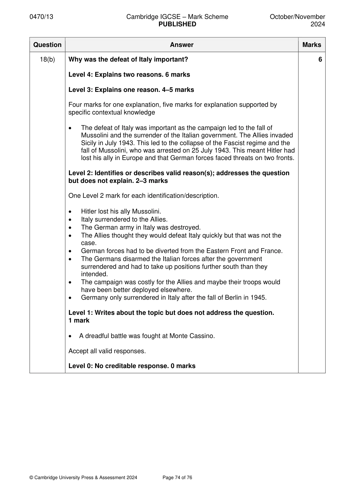 Mark scheme, page 74 of 76