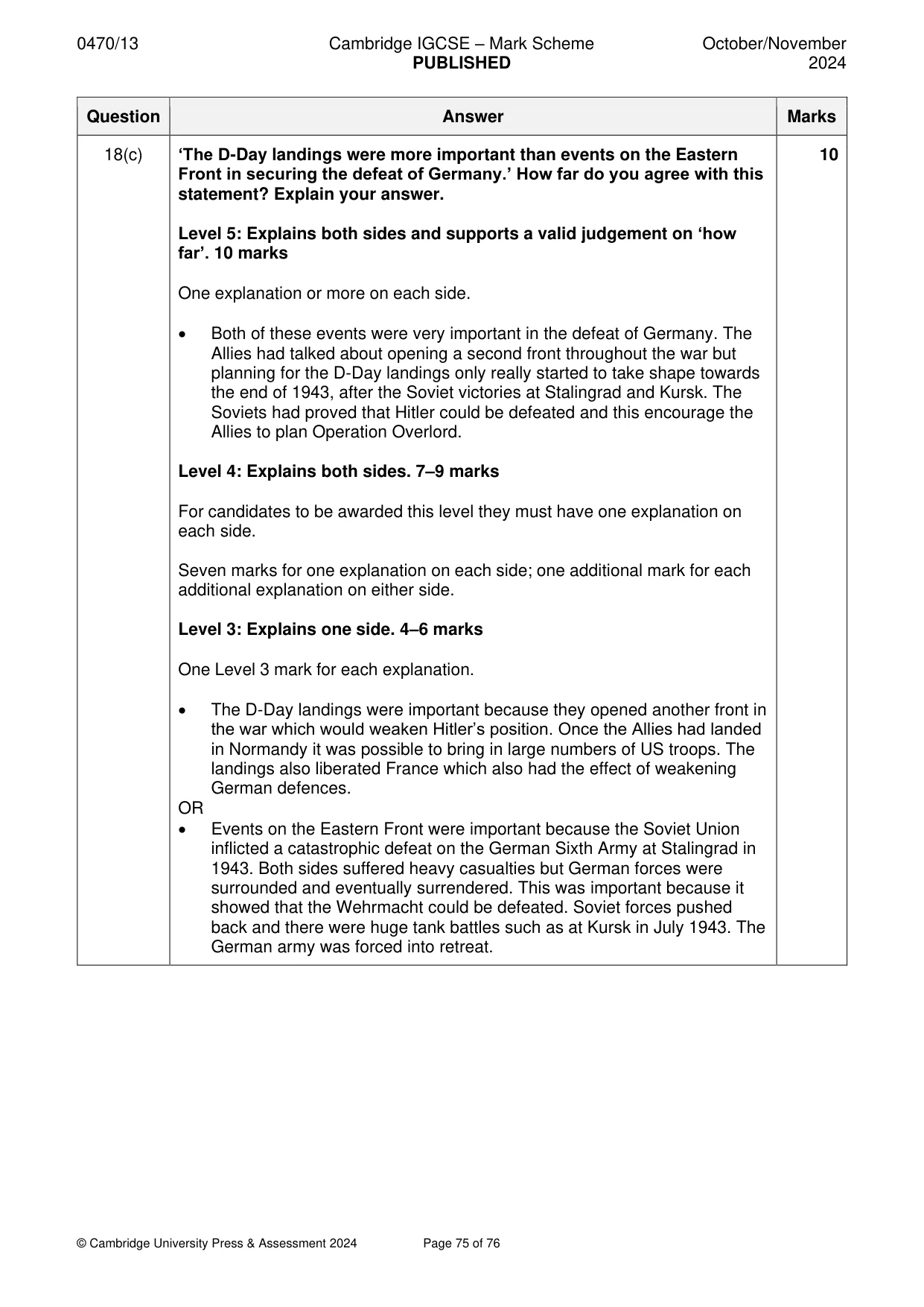 Mark scheme, page 75 of 76