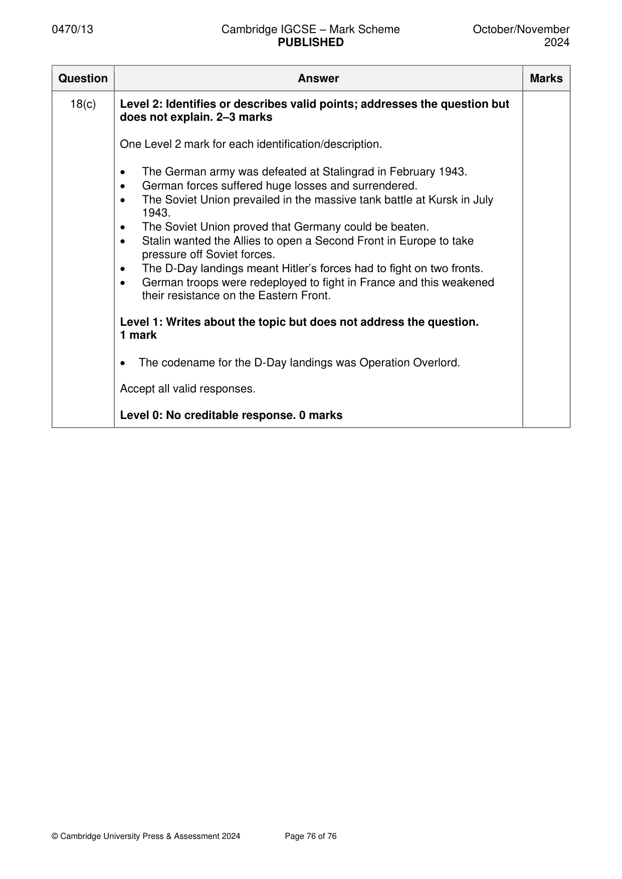 Mark scheme, page 76 of 76