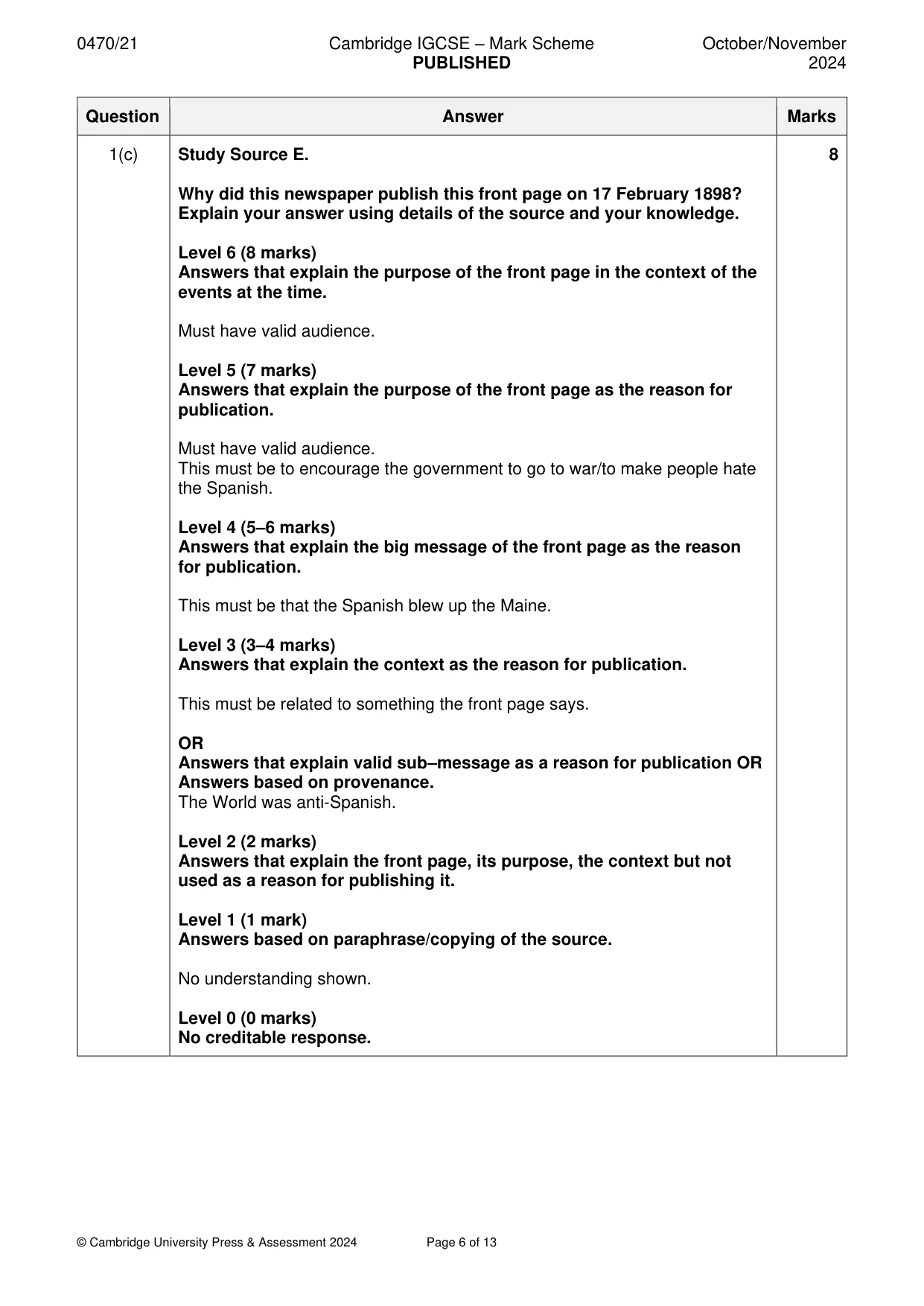 Mark scheme, page 6 of 13
