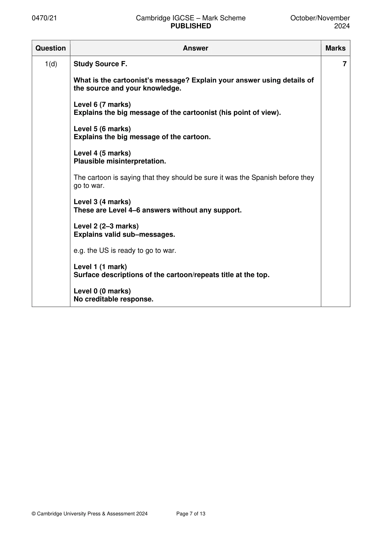 Mark scheme, page 7 of 13