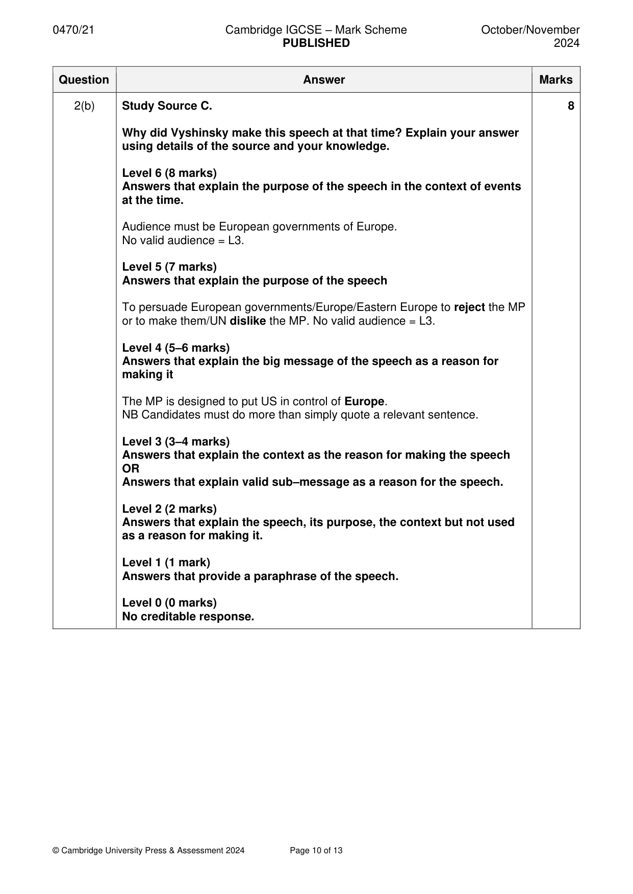 Mark scheme, page 10 of 13