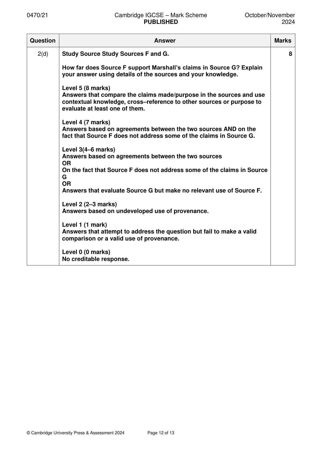 Mark scheme, page 12 of 13
