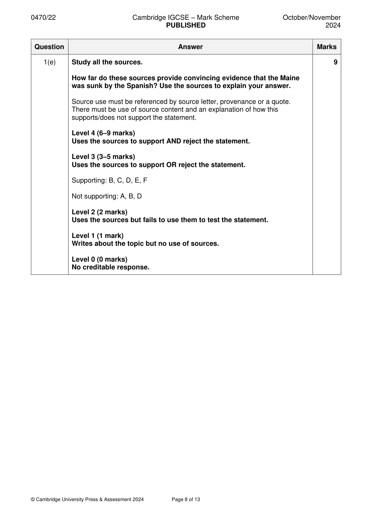 Mark scheme, page 8 of 13