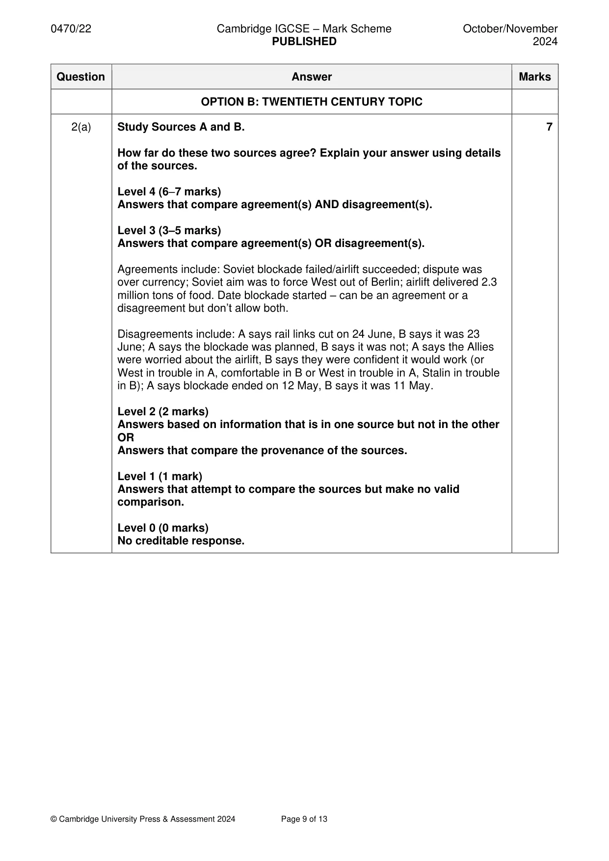 Mark scheme, page 9 of 13