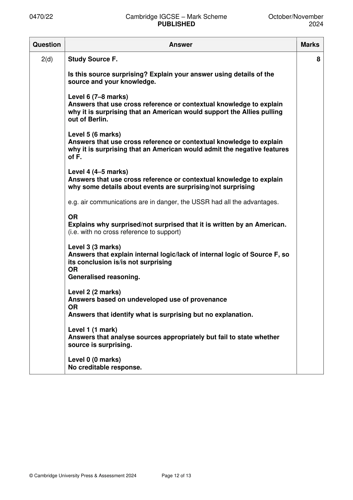 Mark scheme, page 12 of 13