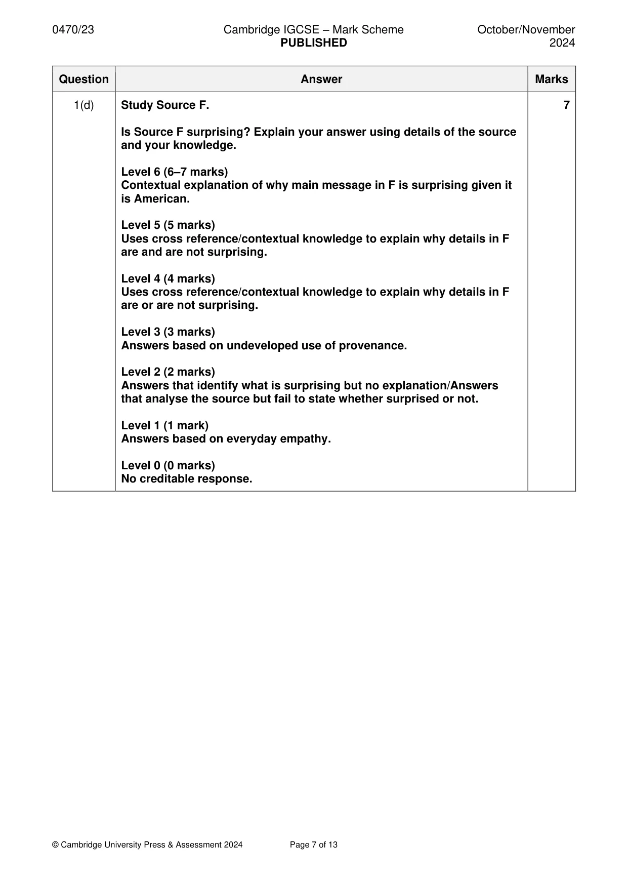 Mark scheme, page 7 of 13
