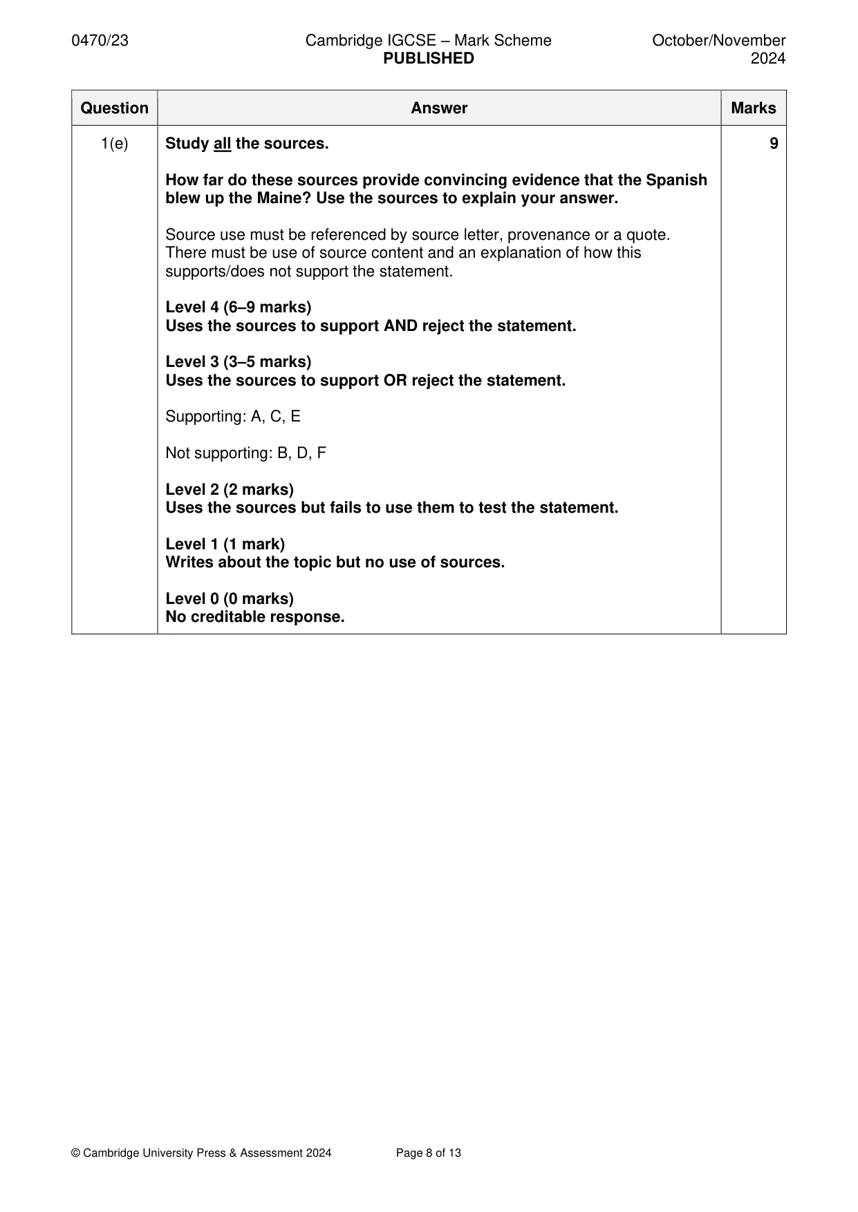 Mark scheme, page 8 of 13