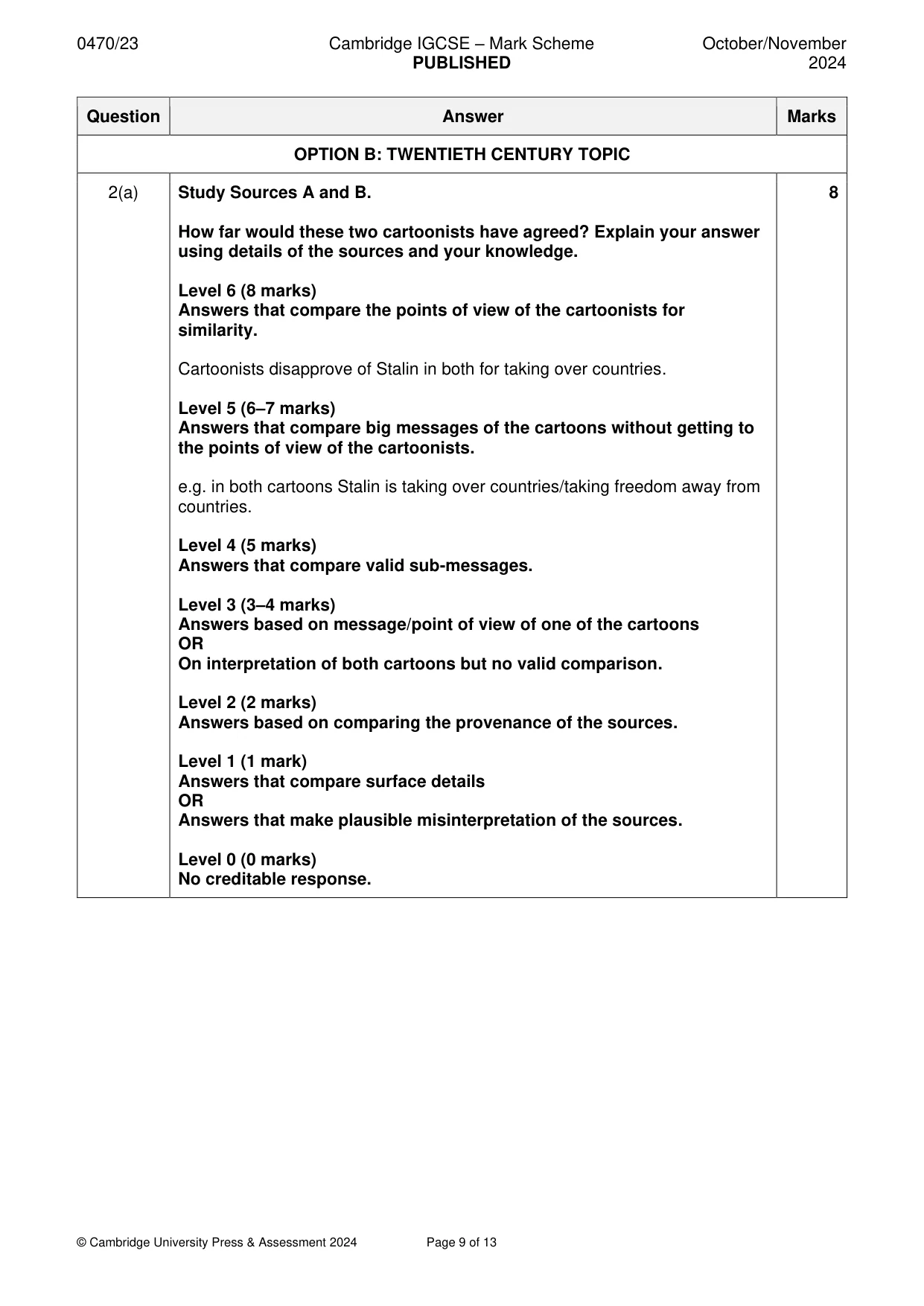 Mark scheme, page 9 of 13