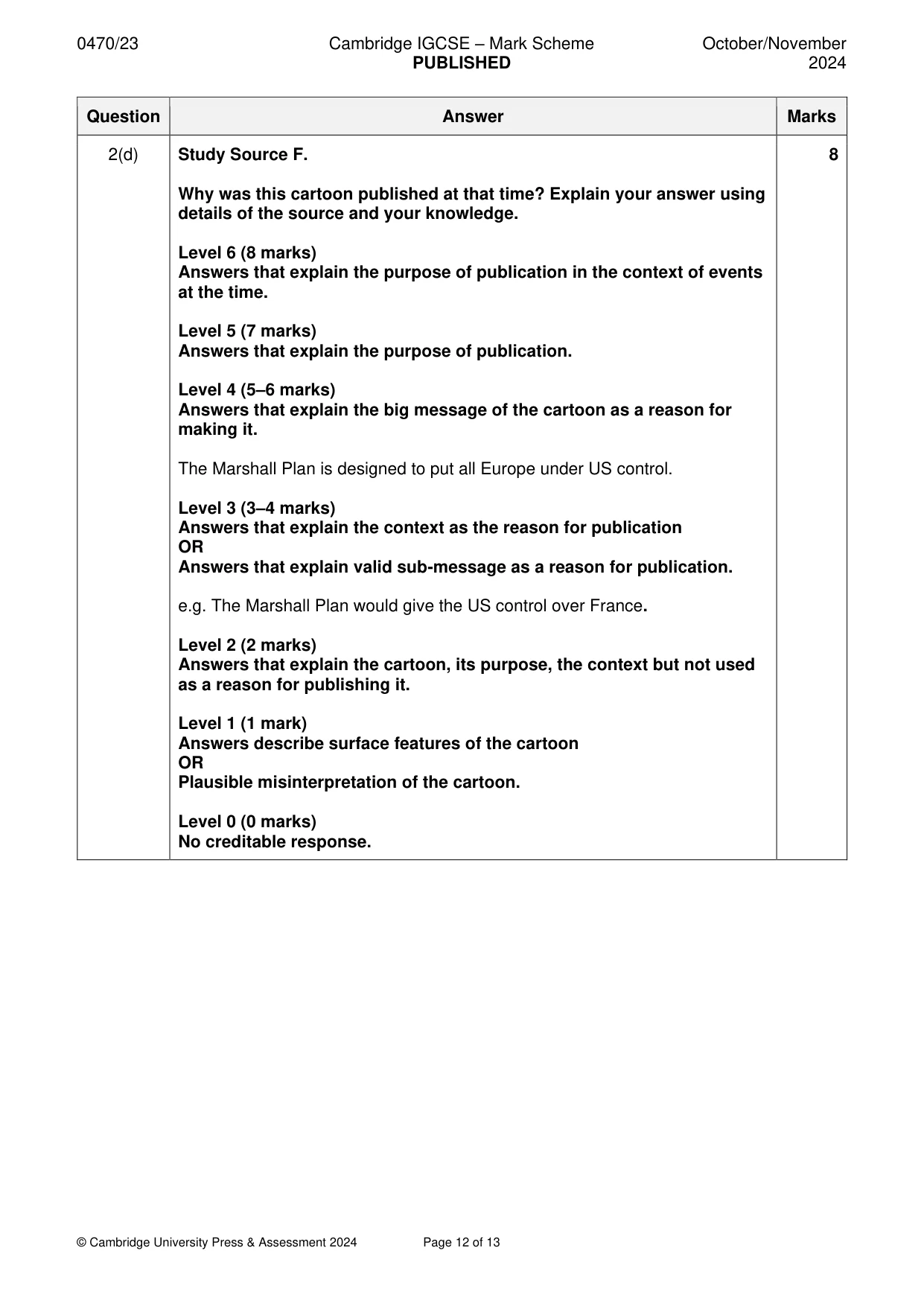 Mark scheme, page 12 of 13
