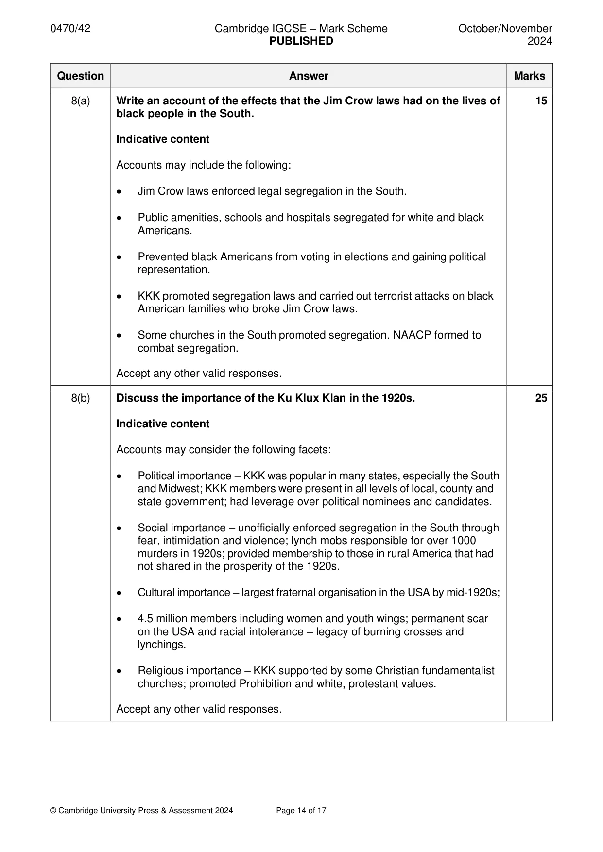 Mark scheme, page 14 of 17