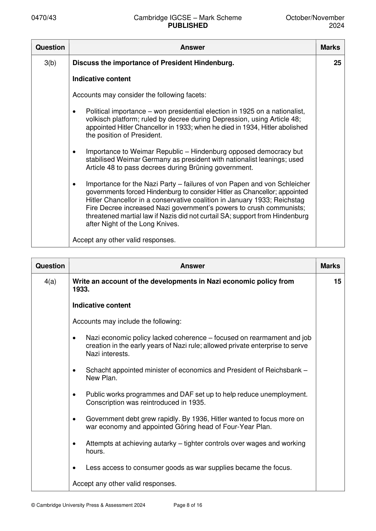 Mark scheme, page 8 of 16