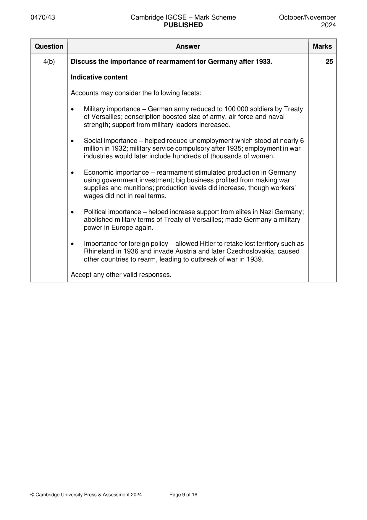 Mark scheme, page 9 of 16