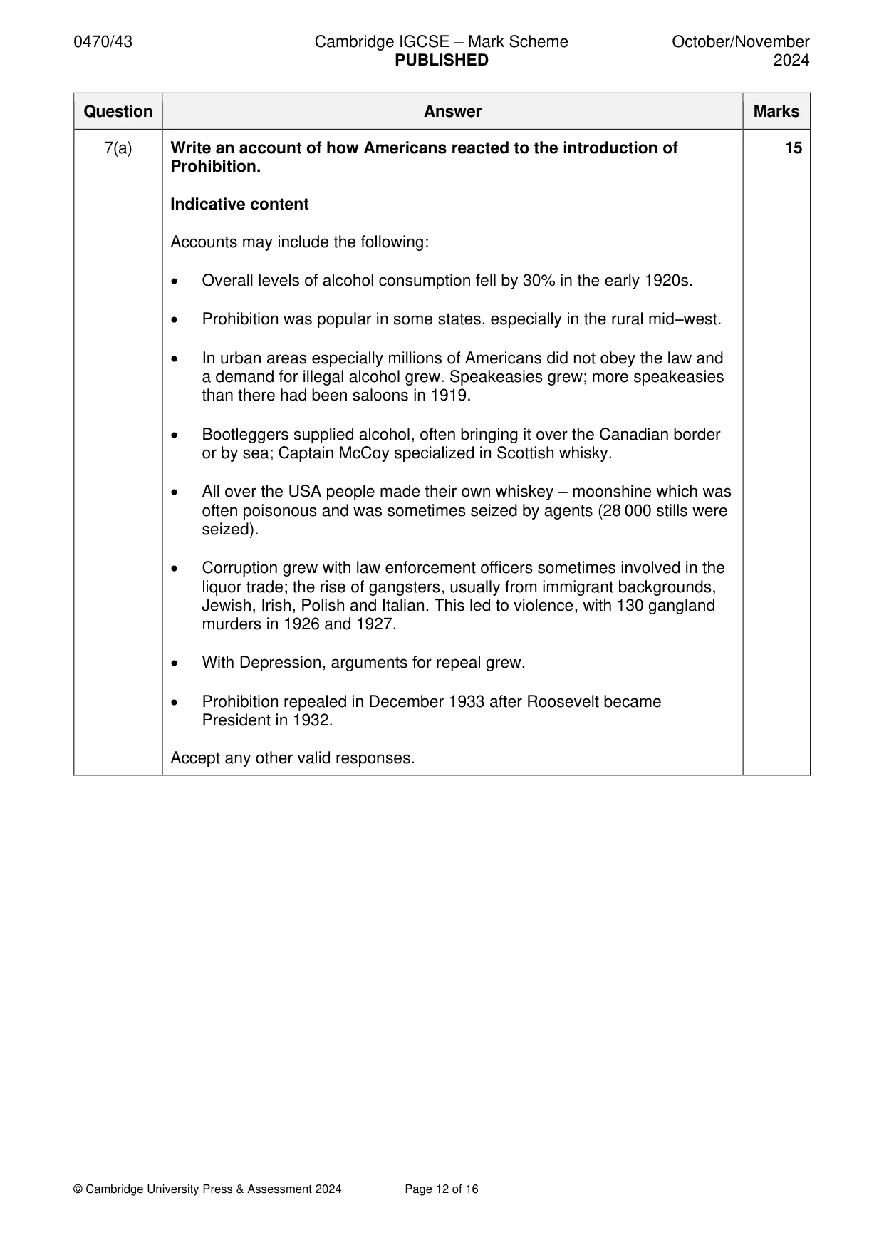 Mark scheme, page 12 of 16
