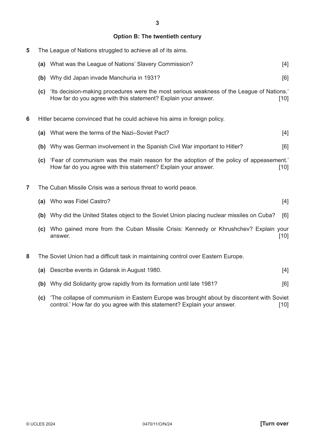 Cambridge IGCSE History 0470 2024 Oct/Nov Paper 1 · Variant 1 question paper, page 3 of 8