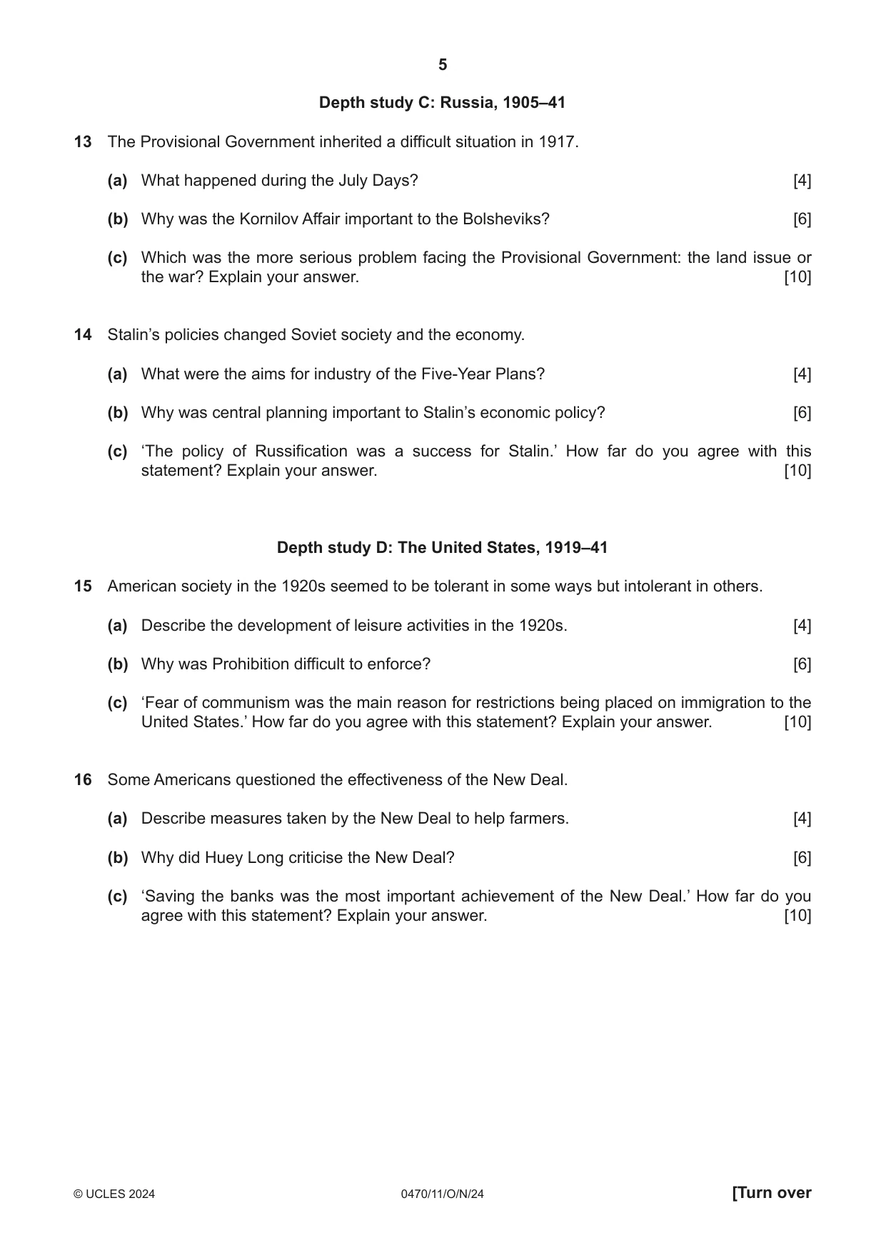 Cambridge IGCSE History 0470 2024 Oct/Nov Paper 1 · Variant 1 question paper, page 5 of 8