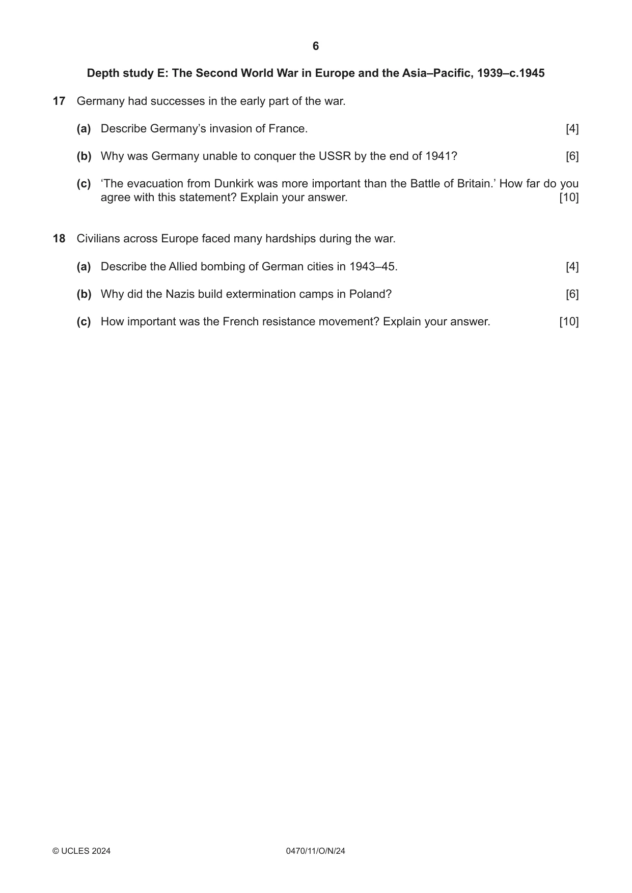 Cambridge IGCSE History 0470 2024 Oct/Nov Paper 1 · Variant 1 question paper, page 6 of 8