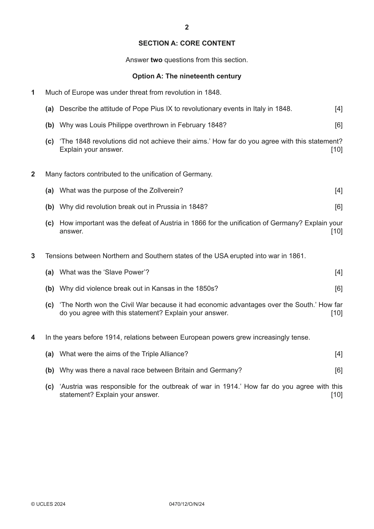 Cambridge IGCSE History 0470 2024 Oct/Nov Paper 1 · Variant 2 question paper, page 2 of 8