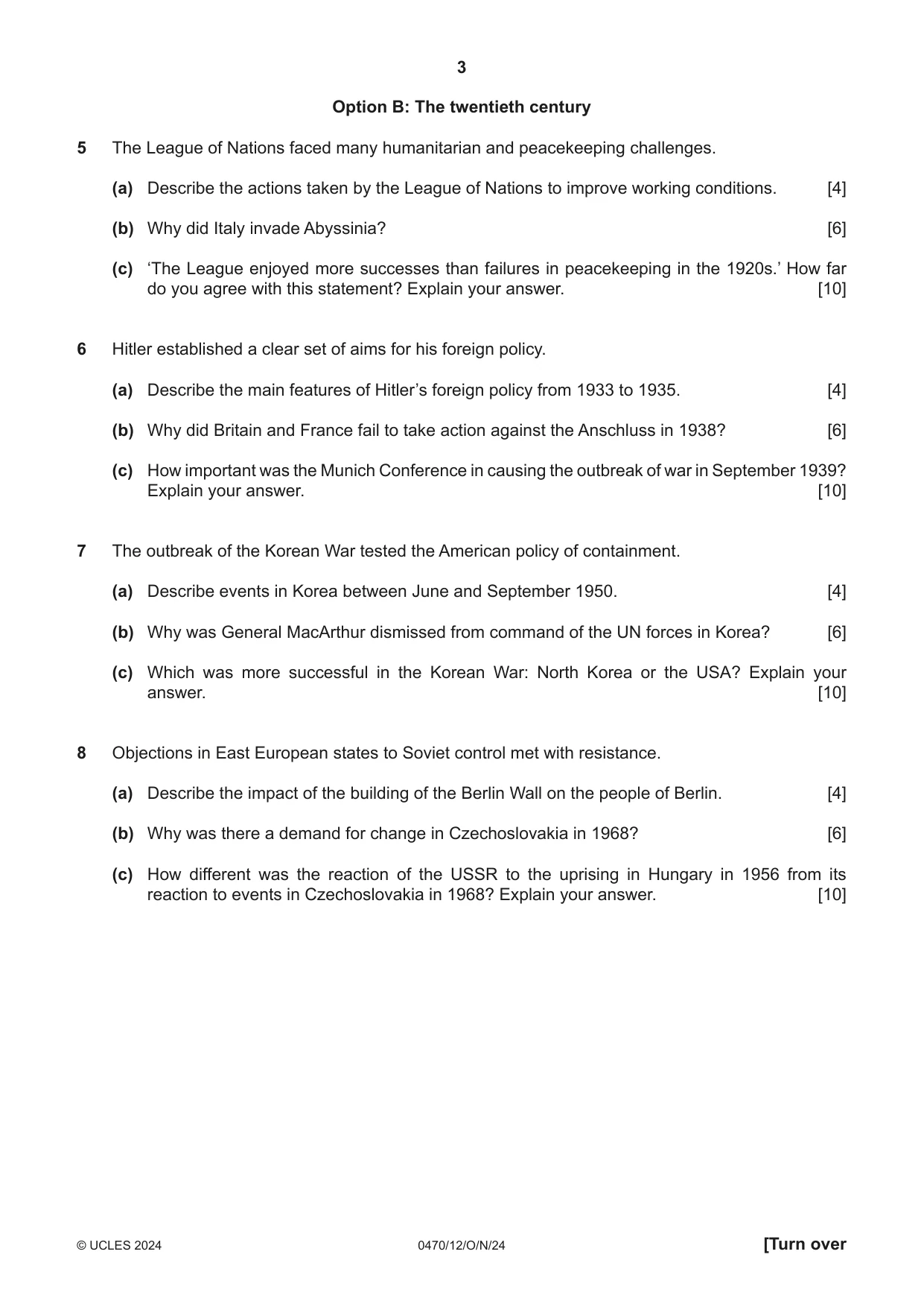 Cambridge IGCSE History 0470 2024 Oct/Nov Paper 1 · Variant 2 question paper, page 3 of 8