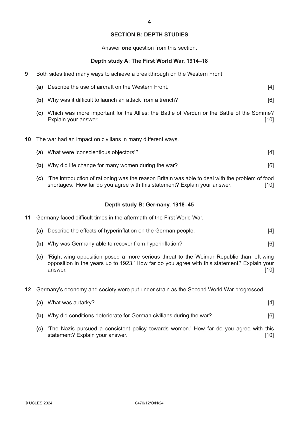Cambridge IGCSE History 0470 2024 Oct/Nov Paper 1 · Variant 2 question paper, page 4 of 8