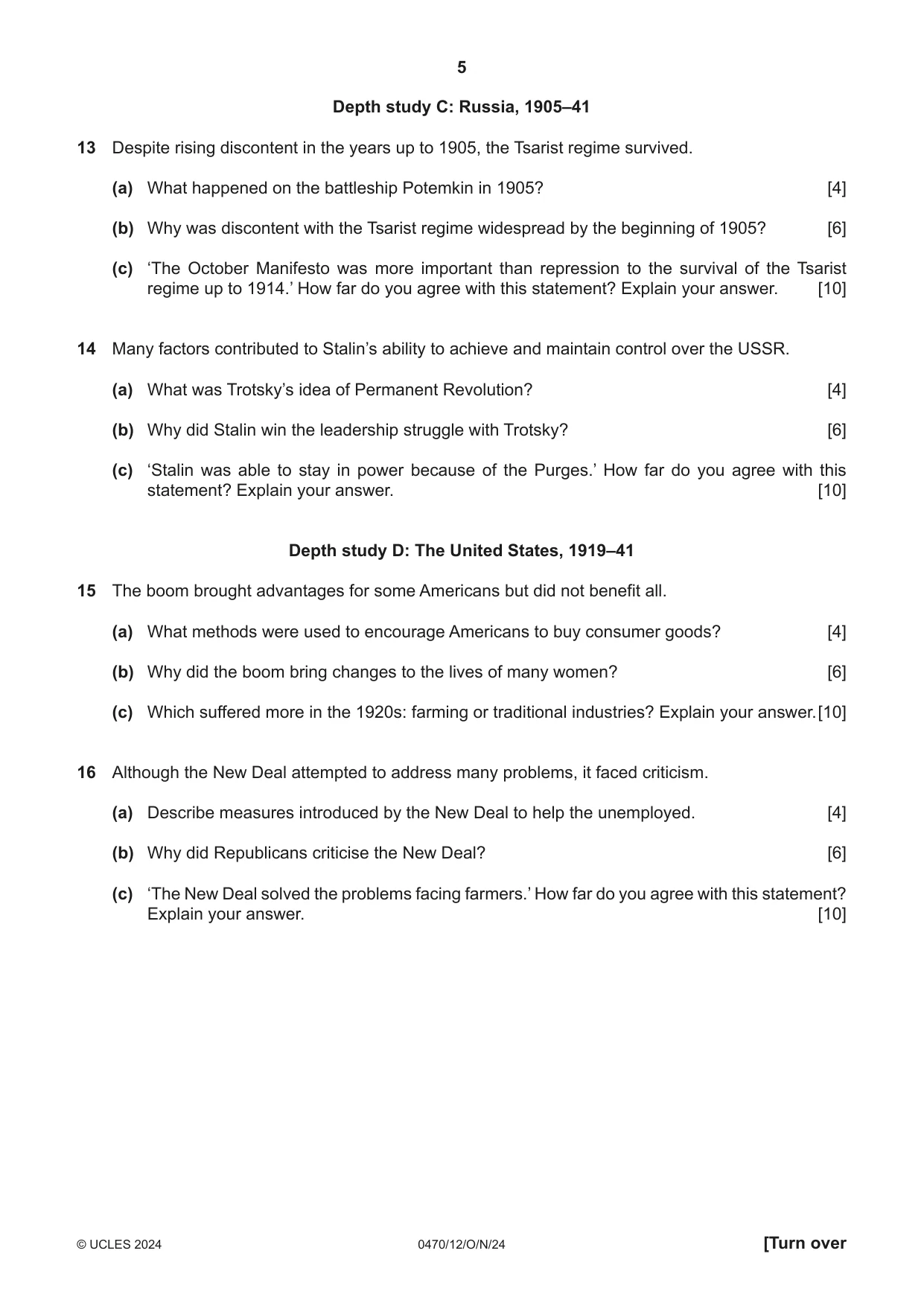 Cambridge IGCSE History 0470 2024 Oct/Nov Paper 1 · Variant 2 question paper, page 5 of 8
