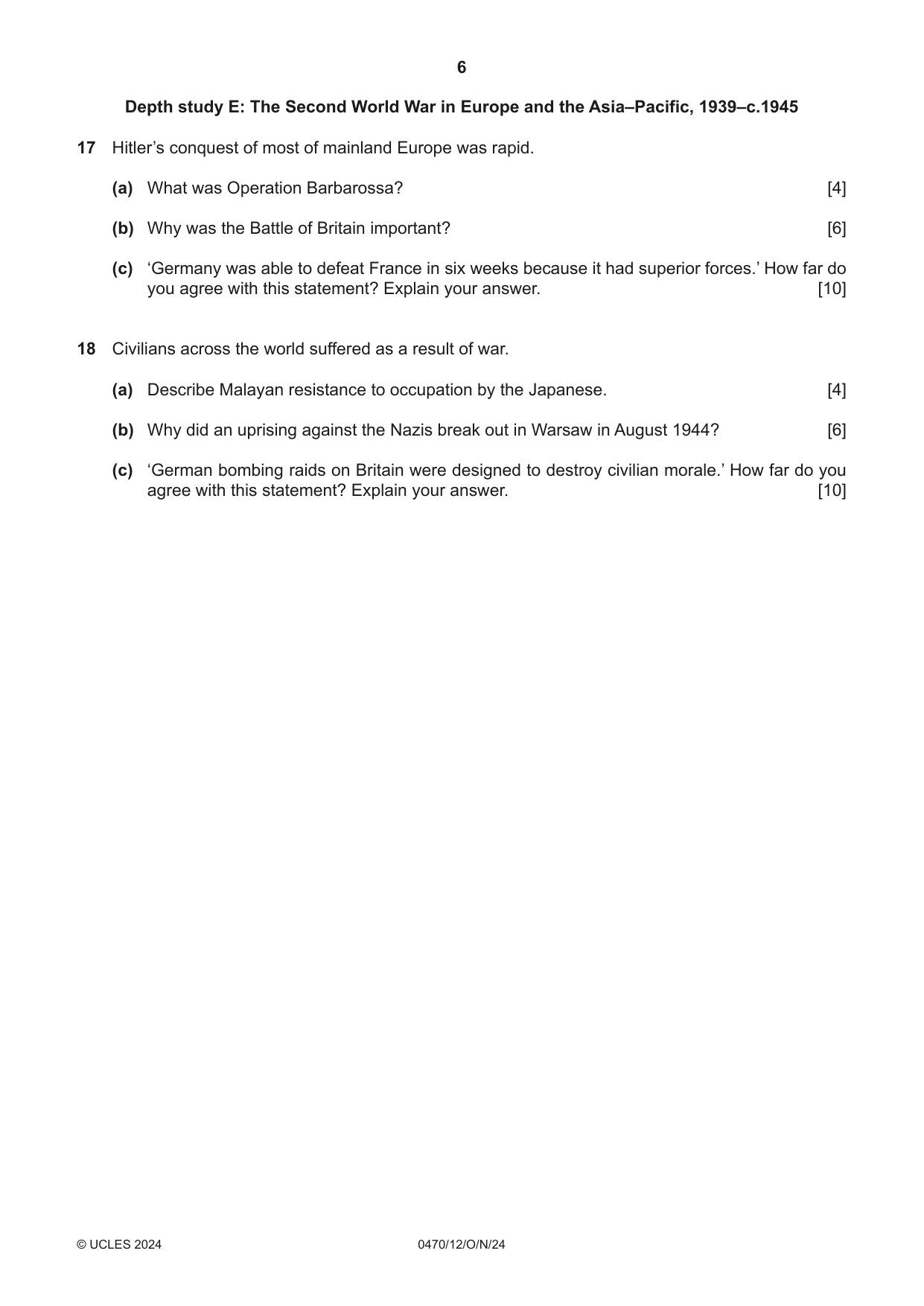 Cambridge IGCSE History 0470 2024 Oct/Nov Paper 1 · Variant 2 question paper, page 6 of 8