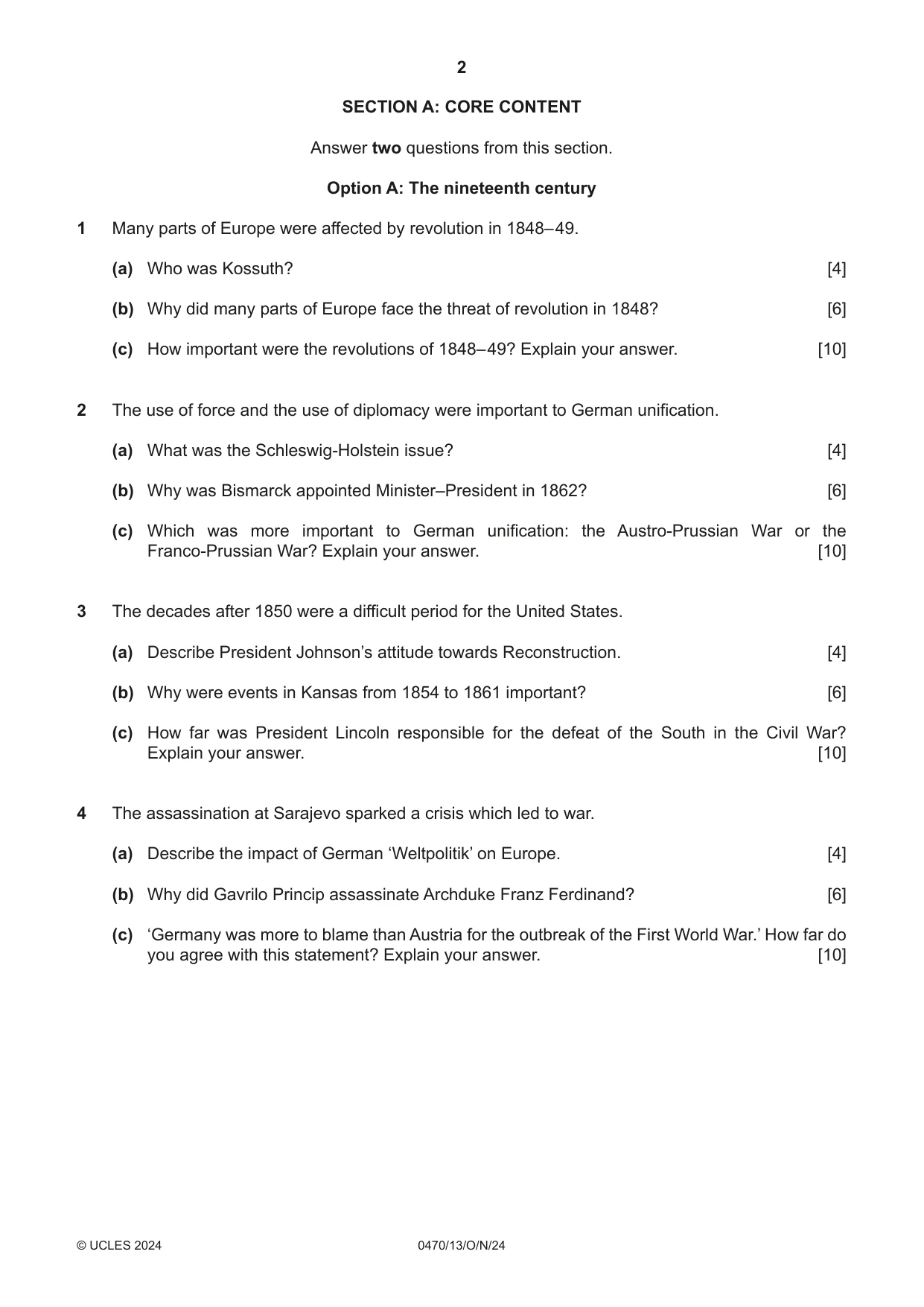 Cambridge IGCSE History 0470 2024 Oct/Nov Paper 1 · Variant 3 question paper, page 2 of 8