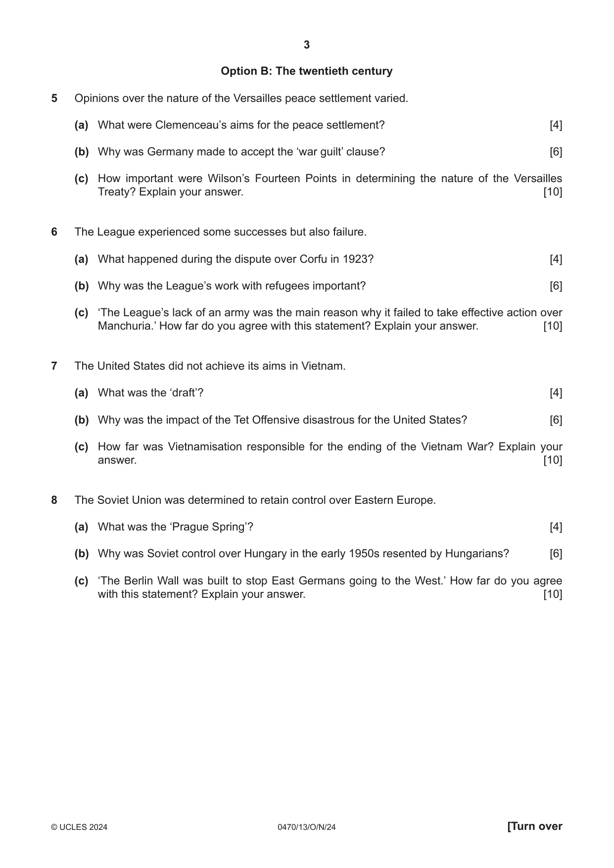 Cambridge IGCSE History 0470 2024 Oct/Nov Paper 1 · Variant 3 question paper, page 3 of 8