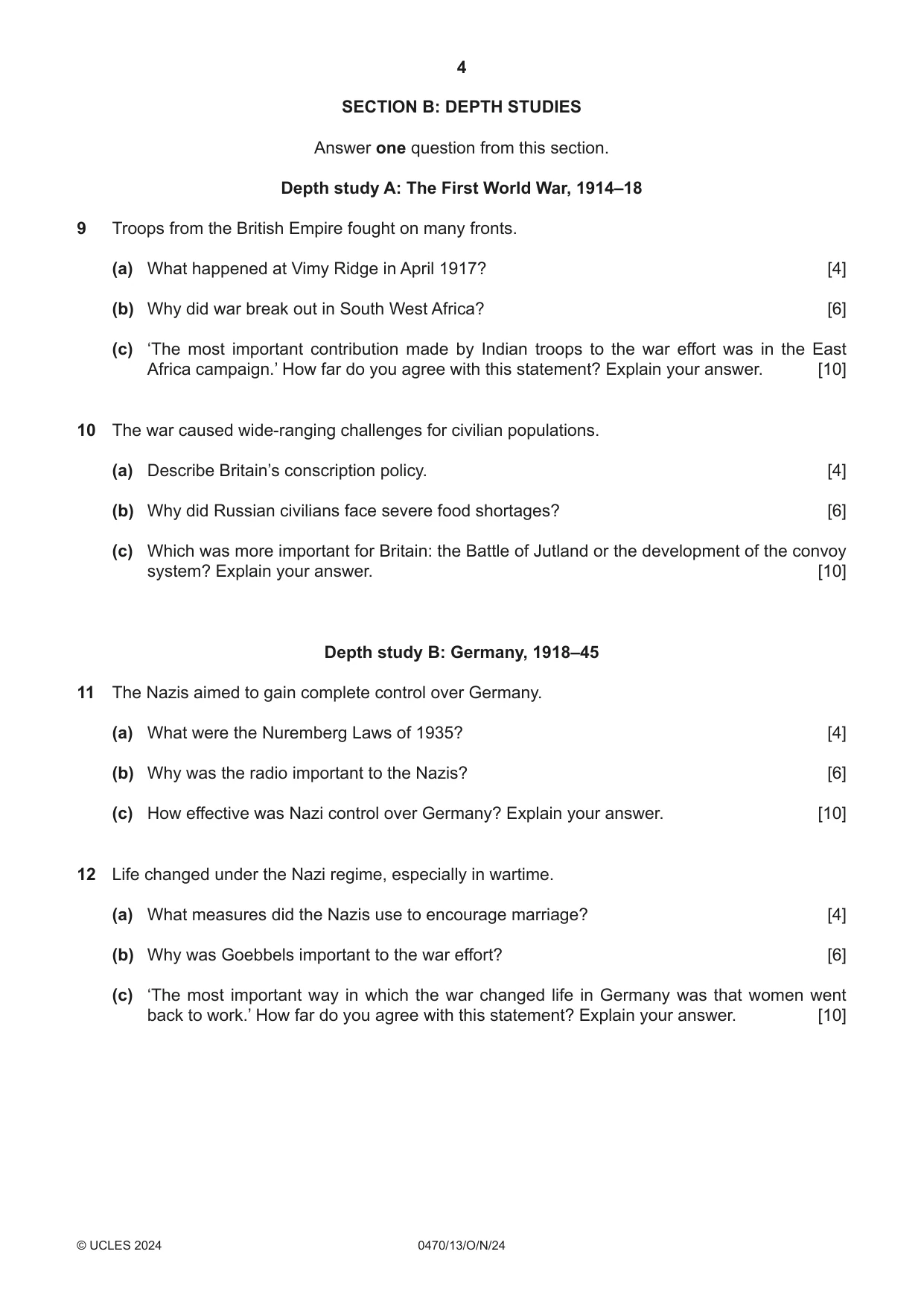Cambridge IGCSE History 0470 2024 Oct/Nov Paper 1 · Variant 3 question paper, page 4 of 8