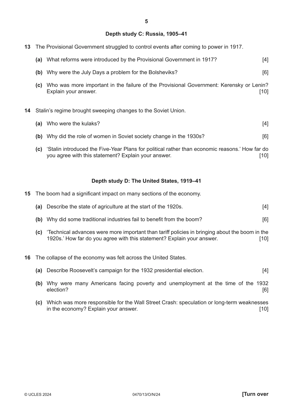 Cambridge IGCSE History 0470 2024 Oct/Nov Paper 1 · Variant 3 question paper, page 5 of 8